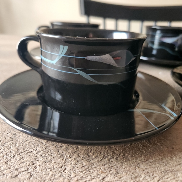 Mikasa Galleria Opus Black FK 701 Mug & Saucer Plate set Floral lot lilies 4 - Picture 4 of 7